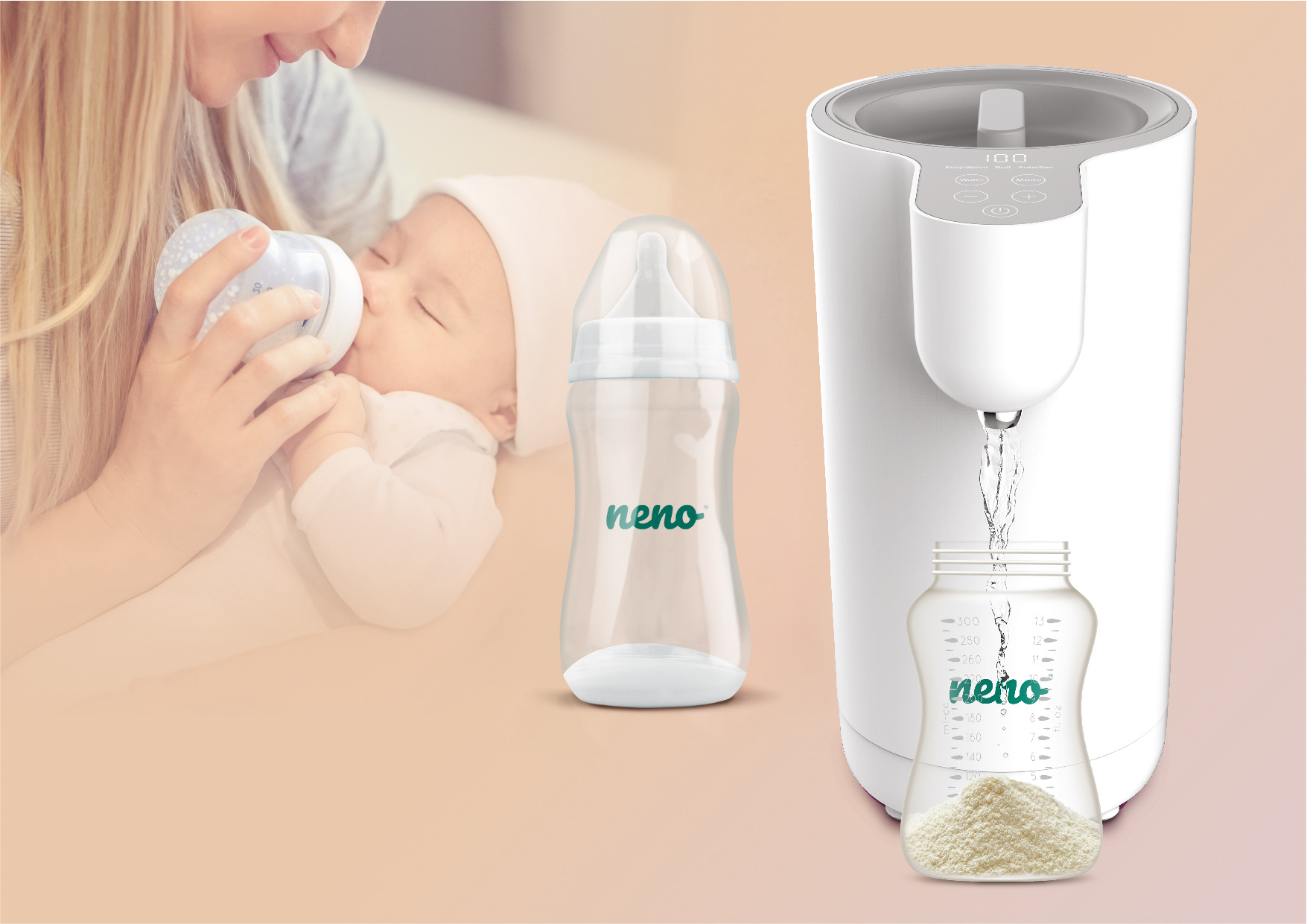 Мама годує дитину грудьми і Neno Aqua