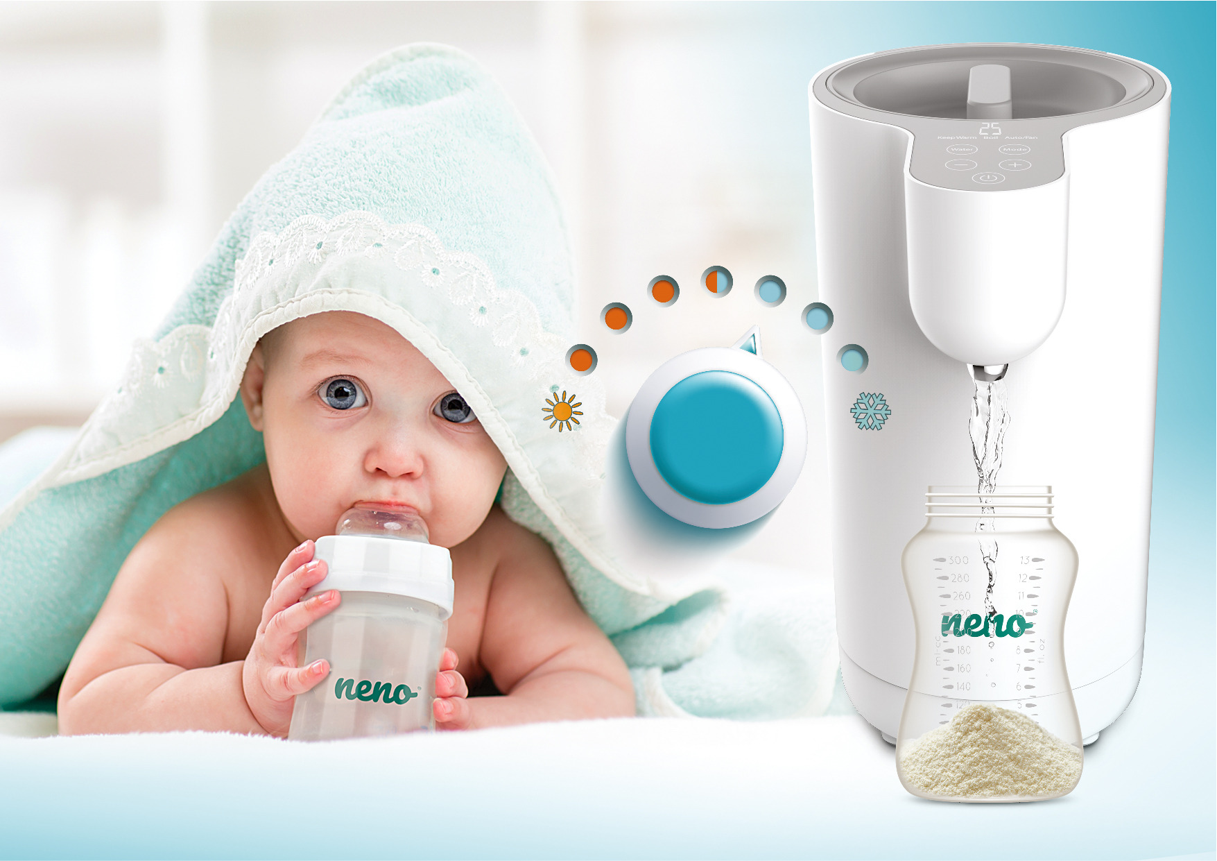 Дитина п'є молочні суміші та Neno Aqua