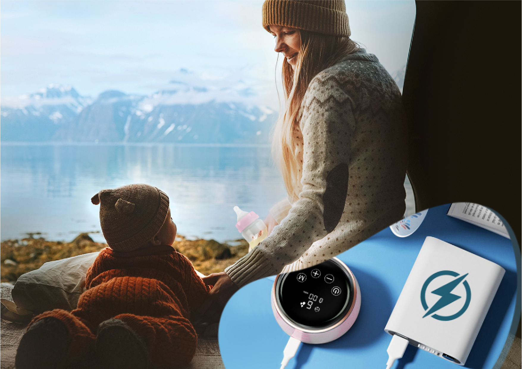 жінка, яка годує дитину груддю, використовуючи пляшечку Neno