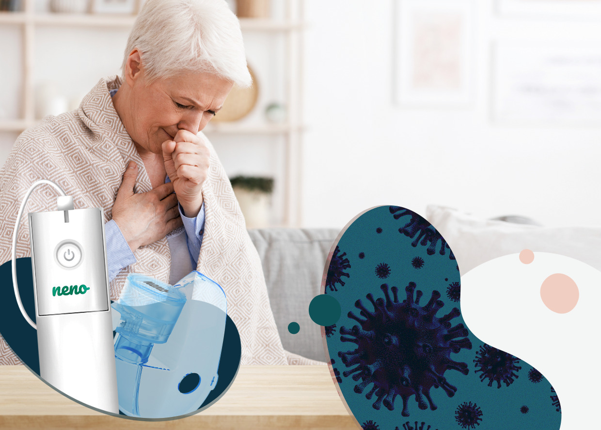 Літня жінка, накрита ковдрою, чхає