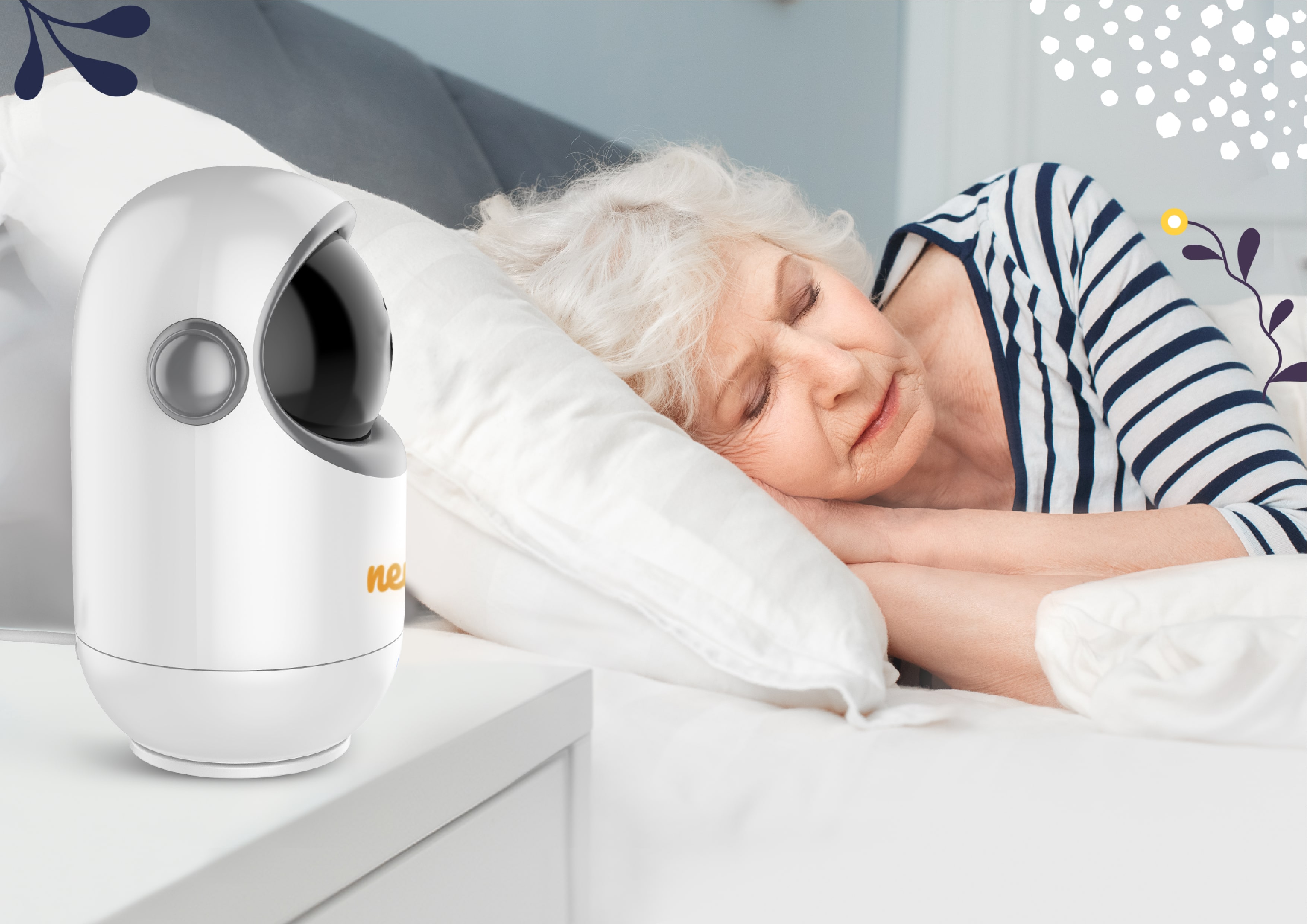 спляча літня жінка біля електронної няні Neno Berkano