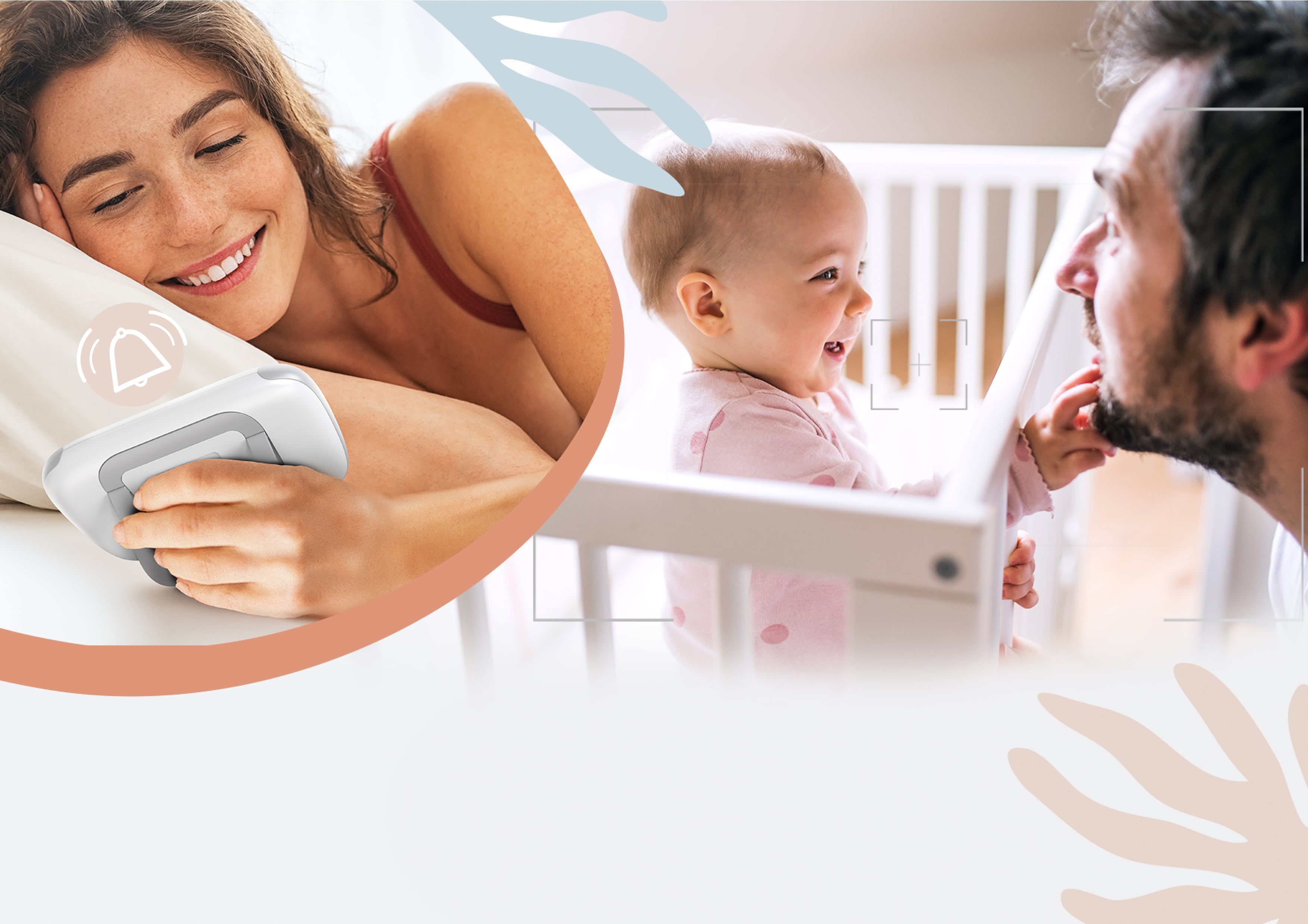 електронна няня Neno Berkano будить жінку, на задньому плані батько з дитиною