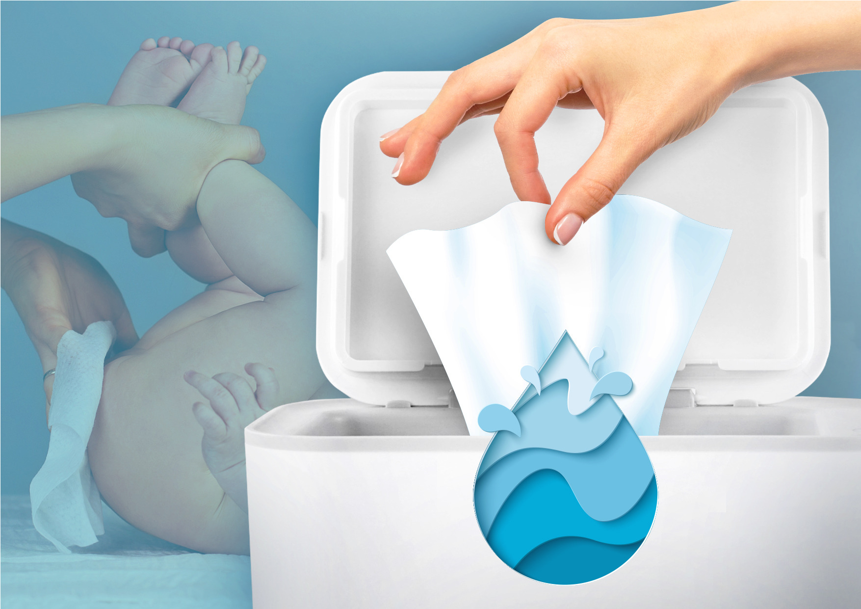 ручне обтирання попки дитини вологими теплими серветками 