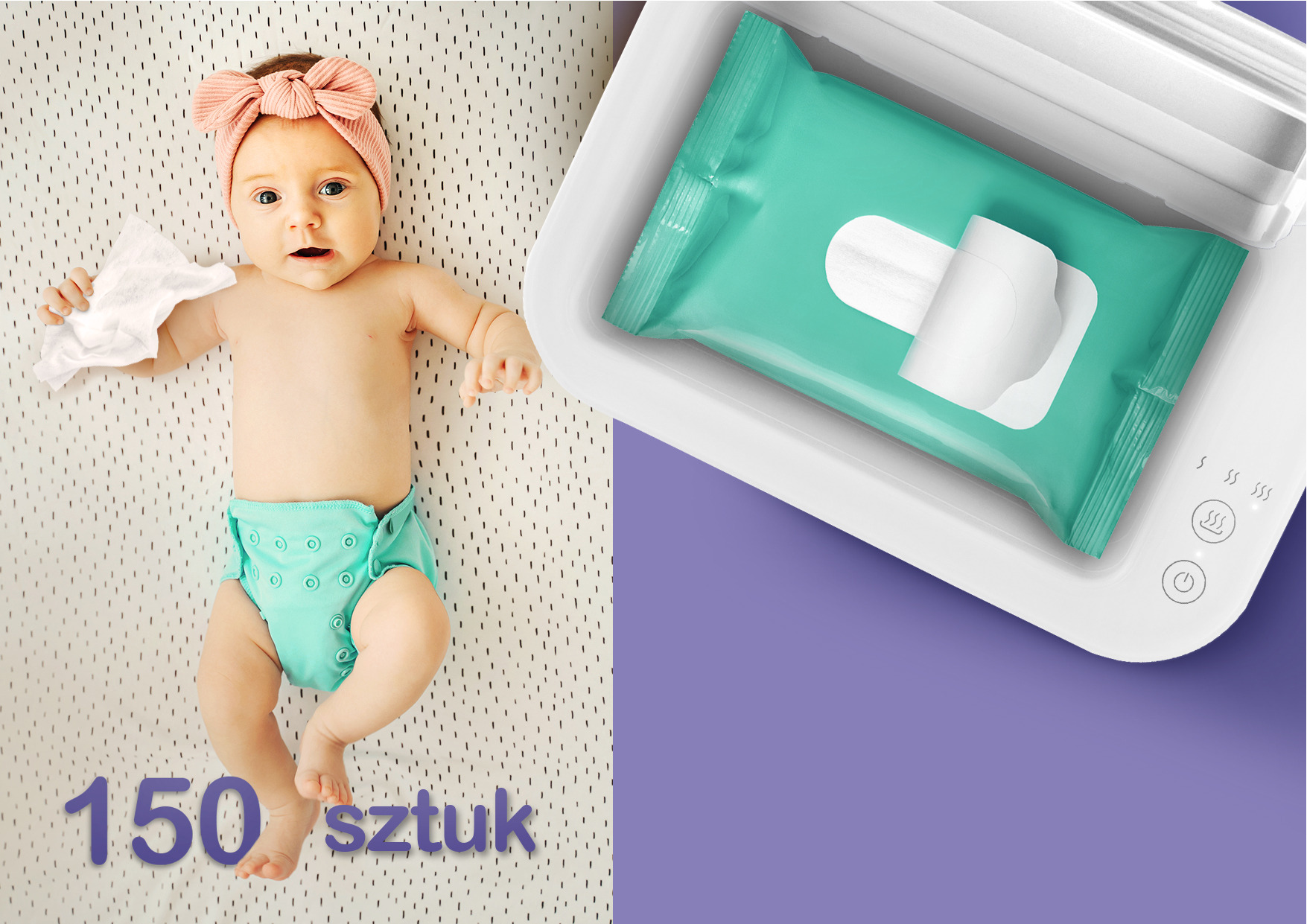 малюк тримає в руці дитячу серветку, а поруч з ним - Neno Calor