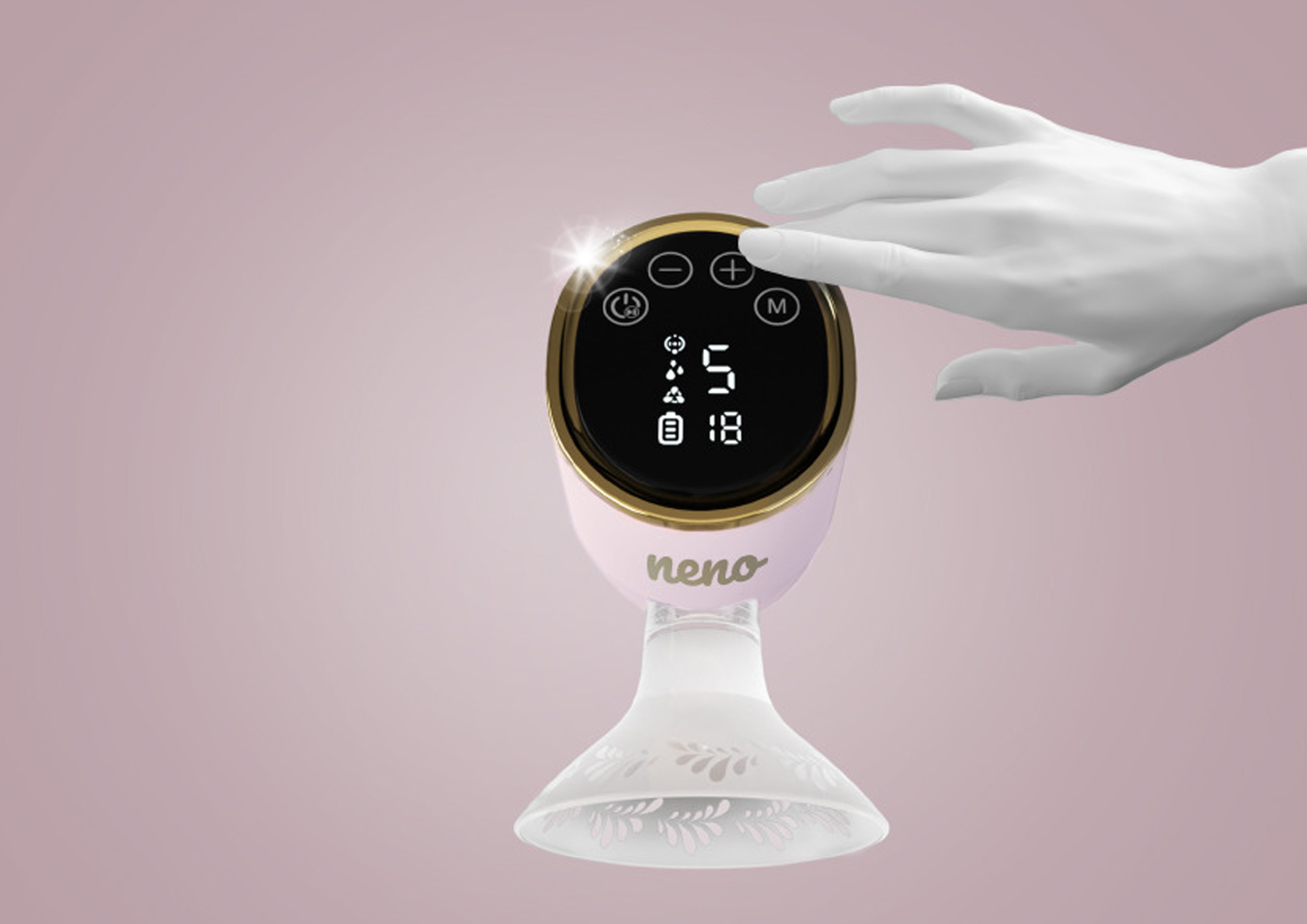 ręka wskazuje na laktator Neno Perfetto z trzema trybami działania