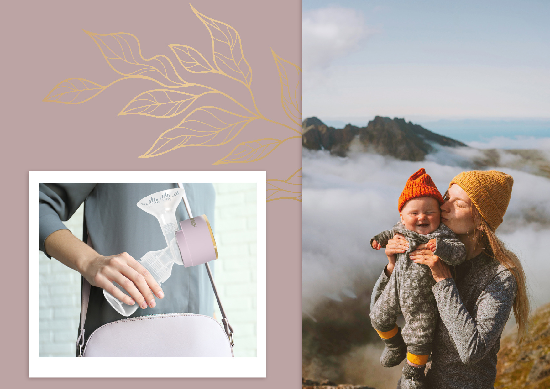 matka całuje swoje dziecko, z laktatorem w torebce w tle